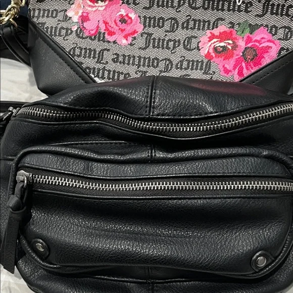 Juicy Couture Black and Floral Crossbody Bag, Black Fanny pack Two piece set - Picture 3 of 8